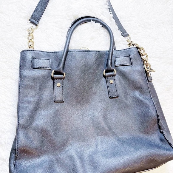 Michael Kors Hamilton Tote Bag Black Leather Gold - Picture 10 of 12